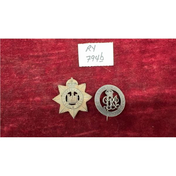 Vintage Devonshire Regiment Cap Badge and King's Badge for Loyal Service Silver War Badge