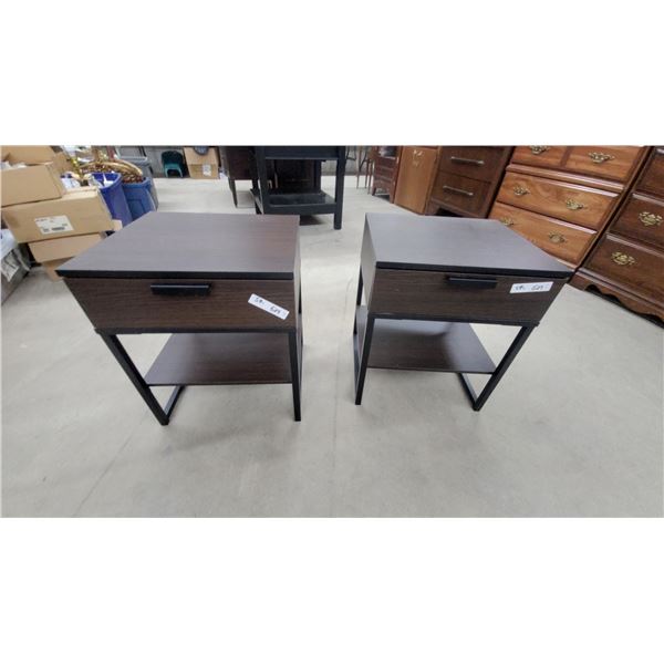 Pair of Ikea Nightstands with Drawer and Shelf, Dark Wood Finish 21 x 18 x 16"