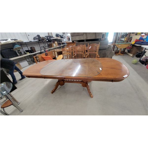 Traditional Oak Double Pedestal Dining Table 60 x 42 x 30" with Glass Table Cover | 2 Leafs 18"