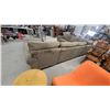 Image 10 : U-Shaped Sectional Sofa in Tan Corduroy Fabric with Ottoman 94 x 84 x 132" Gd Cond.