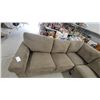 Image 3 : U-Shaped Sectional Sofa in Tan Corduroy Fabric with Ottoman 94 x 84 x 132" Gd Cond.