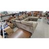 Image 4 : U-Shaped Sectional Sofa in Tan Corduroy Fabric with Ottoman 94 x 84 x 132" Gd Cond.