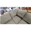 Image 6 : U-Shaped Sectional Sofa in Tan Corduroy Fabric with Ottoman 94 x 84 x 132" Gd Cond.