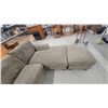 Image 7 : U-Shaped Sectional Sofa in Tan Corduroy Fabric with Ottoman 94 x 84 x 132" Gd Cond.