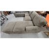 Image 9 : U-Shaped Sectional Sofa in Tan Corduroy Fabric with Ottoman 94 x 84 x 132" Gd Cond.