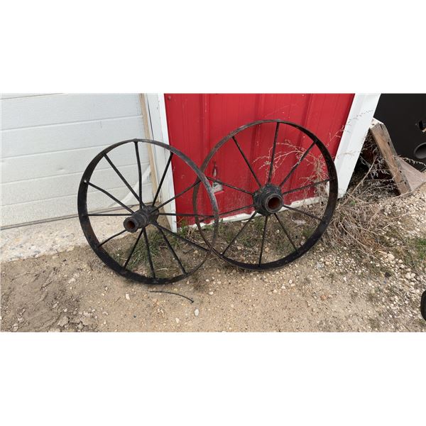 Pair of Antique Metal Spoked Wagon Wheels