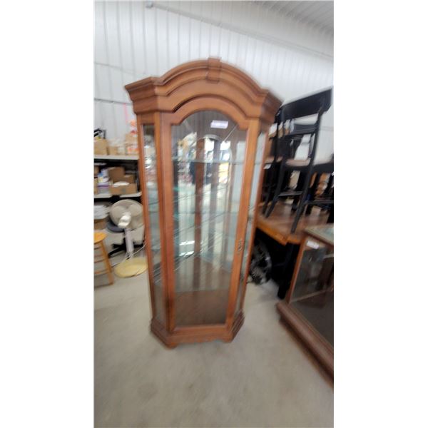 Corner Curio Display Cabinet with Glass Shelves and Interior Lighting, 79 x 25 x 36"