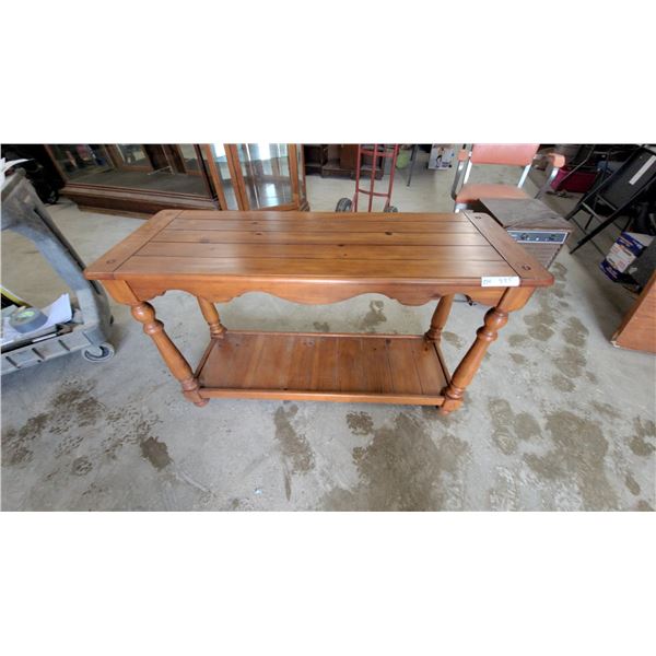 Pine Console Table with Plank Top, Lower Shelf, and Turned Legs28 x 18 x 48"