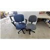 Image 1 : Two Fabric Office Task Chairs, Blue with Armrests and Gray Armless