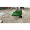 Image 1 : Green Metal Single-Wheel Wheelbarrow with Numbered Volume Markings