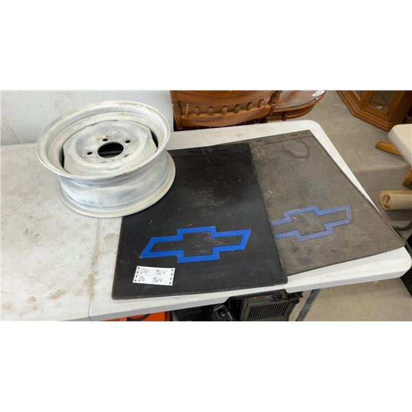 16" 5-Lug Steel Trailer Wheel and Mud Flaps with Blue Chevy Bowtie Logo