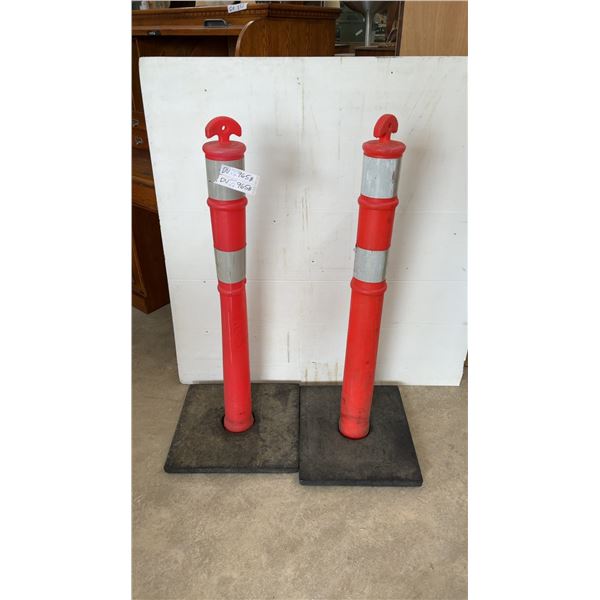 Pair of 43" Red Plastic Traffic Cones/Posts with Reflective Bands and Rubber Bases