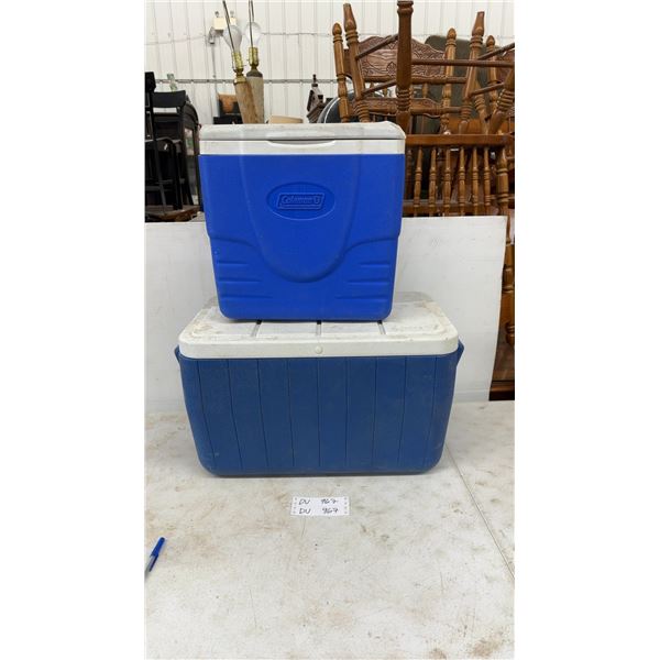 Coleman Blue and White Personal Cooler with Larger Coleman Cooler, Set of Two