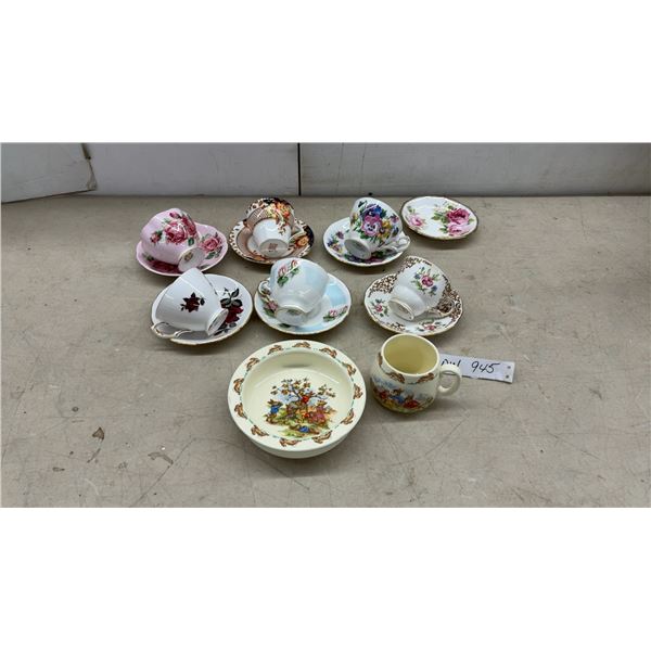 Royal Doulton Bunnykins Children's Bowl and Mug with Assorted Teacups & Saucers