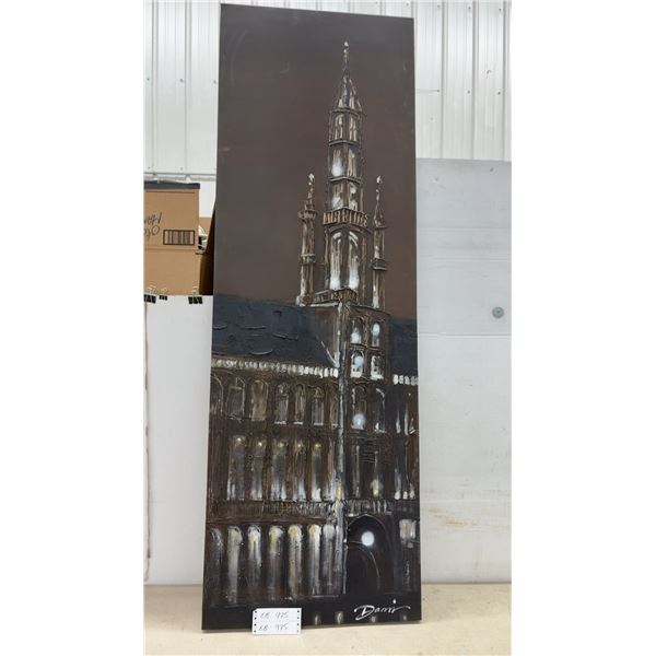 Dami Original Textured Oil Painting of Brussels Town Hall on Canvas, 60 x 20"