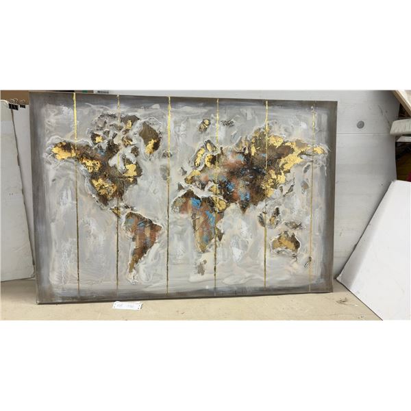Yosemite Home Décor Hand-Painted Abstract World Map Canvas Wall Art with Gold Leaf, 32 Xx 47"