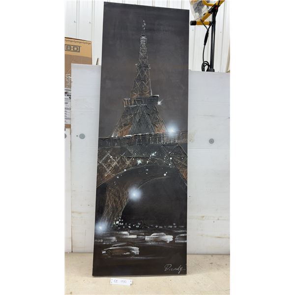 Randy Mixed-Media Painting on Canvas, Eiffel Tower at Night 59 x 20"