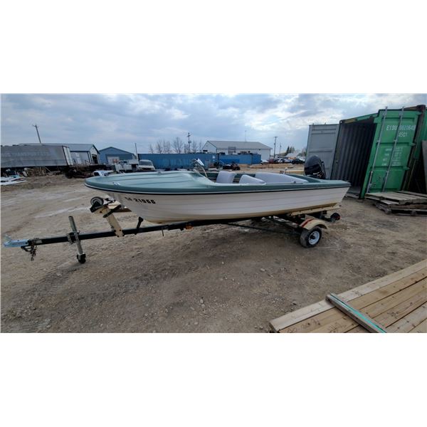15'Fiberglass Vintage Runabout Boat with Mercury 50 H.P. Outboard Motor and Single-Axle Trailer