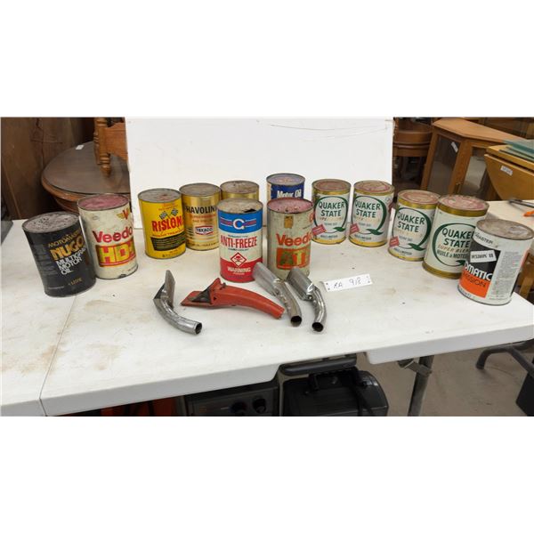 Vintage Motor Oil Cans, Quaker State, Veedol, Havoline, Rislone, Anti-Freeze, and More, Some with