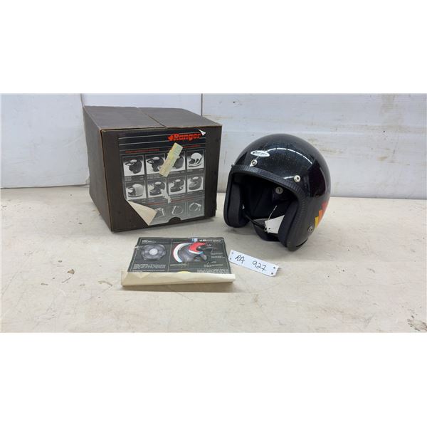 Ranger Open-Face Motorcycle Helmet with Black Metal Flake Finish and Original Box