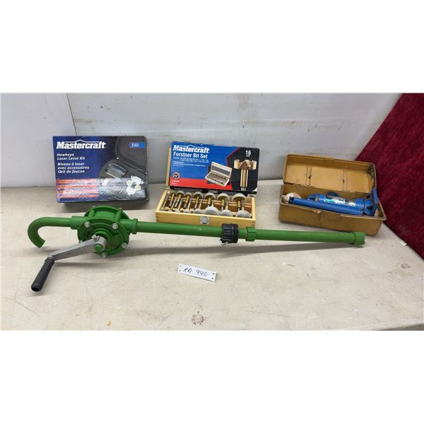 Mastercraft Hawkeye Laser Level Kit, 16-Piece Forstner Bit Set, Barrel Pump, and More