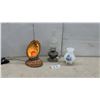 Image 1 : Abalone Shell Lamp, Metal Oil Lamp with Glass Chimney, and Milk Glass Lamp Shade