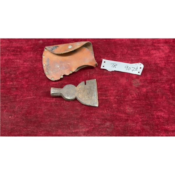 Vintage Plumb Shingling Hatchet Head with Original Leather Sheath, 6" Long