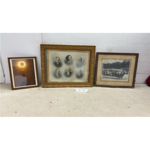 Framed Solar Eclipse Photograph, Vintage Family Portrait, and Icelandic Pioneers 1875 Photo