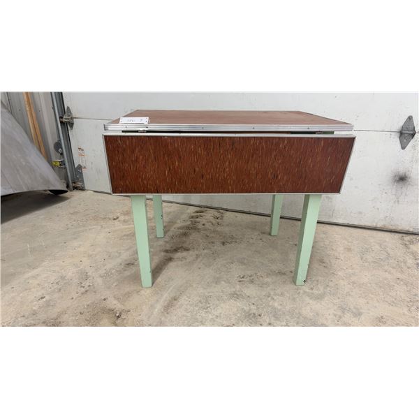 Vintage Drop-Leaf Utility Vintage Wood Table with Aluminum Trim 30 x 36 x 27" Extends to 36"