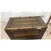 Image 11 : Antique Flat-Top Steamer Trunk with Canvas Exterior and Metal Hardware, 21 x 19 x 36"