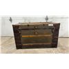 Image 1 : Antique Flat-Top Steamer Trunk with Canvas Exterior and Metal Hardware, 21 x 19 x 36"