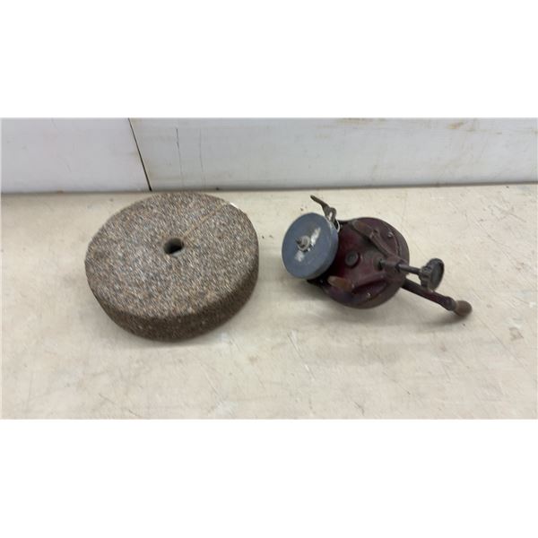Vintage: Grinding Wheel 11 x 3" and Manual Hand Cranked Bench Grinder