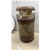 Image 4 : Vintage Milk Can with Lid, Industrial Enamelware Light Shade 18" Diameter and Metal Bowl for Scale