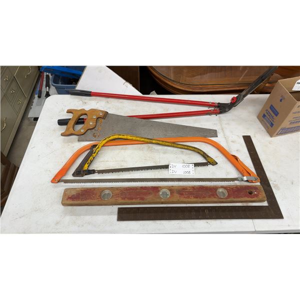 Handsaw, Loppers, Bow Saws, Wooden Level, Metal Framing Square, and More