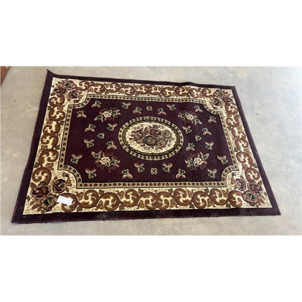 Machine-Made Area Rug with Floral Medallion in Maroon, Cream, Brown 63 x 86