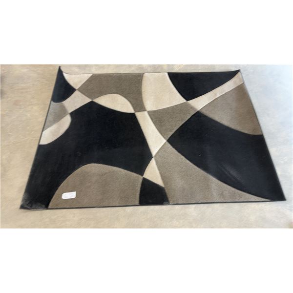 Abstract Geometric Area Rug in Black, Grey, and Beige, 62 x 86