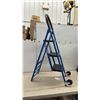 Image 4 : Two-Step Yellow Metal Folding Step Stool and Blue Three-Step Rolling Utility Ladder