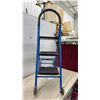 Image 5 : Two-Step Yellow Metal Folding Step Stool and Blue Three-Step Rolling Utility Ladder