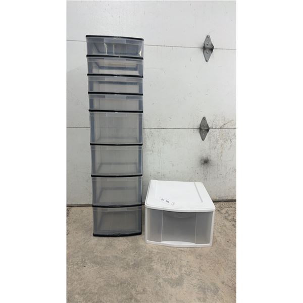 Seven-Tier Clear Plastic Storage Drawer Tower with Black Frame and Single-Drawer Storage Unit