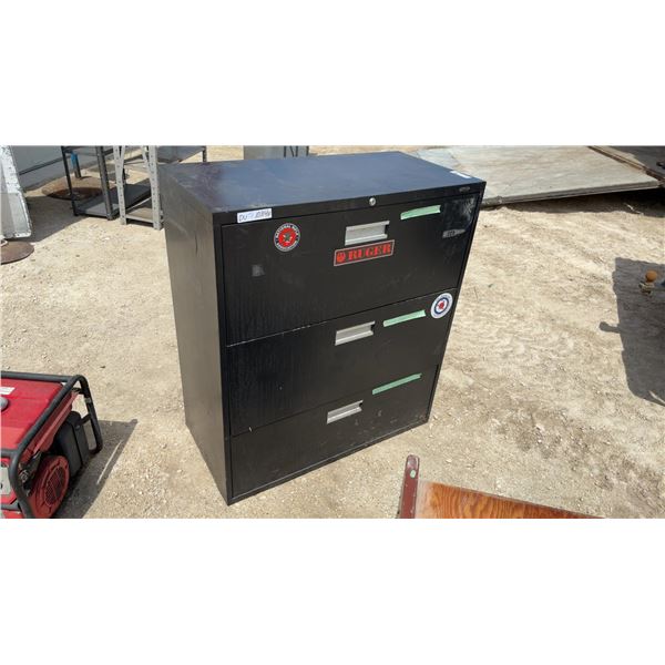 Black Metal Three-Drawer Lateral Filing Cabinet 36x18x41