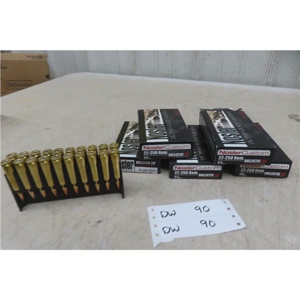 Nosler Custom22-250 Remington Ammo,98 Rounds. *A valid PAL is required at pickup for ammunition.*