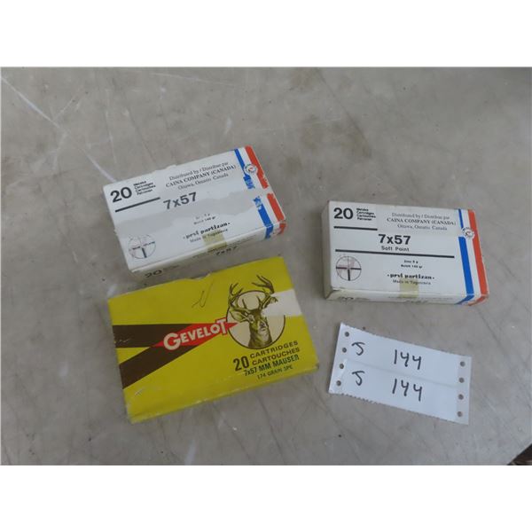 7×57 Factory Ammo, 60 Rounds w/ One Vintage Case