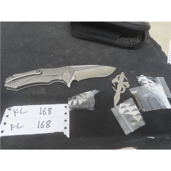 Marfione Custom Star Lord Flipper Knife, Titanium Handle, 9" Recurve Blade w/ Accessories and Soft