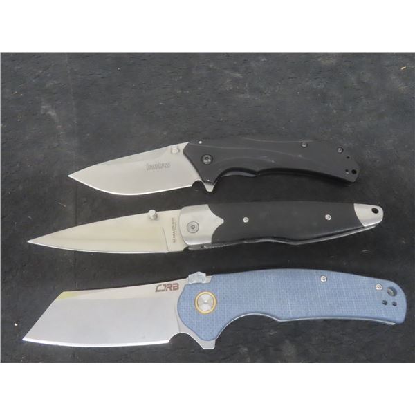 3 Folding Knives: Kershaw 1870 7¾", Magnum Boker 440 8½" and ORB AR-R PM9 8"