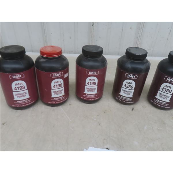 IMR Reloading Powder, 5 × 1 lb Containers, Approx ¾ Full on Average — #4198 and #4350