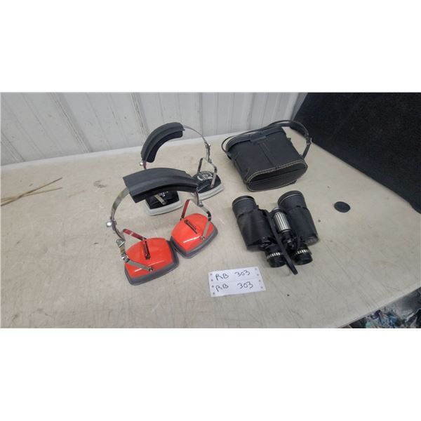 Carl Wetzlar Heron 10 x 50 Coated Binoculars with Case, Bilsom and Peltor Ear Muffs