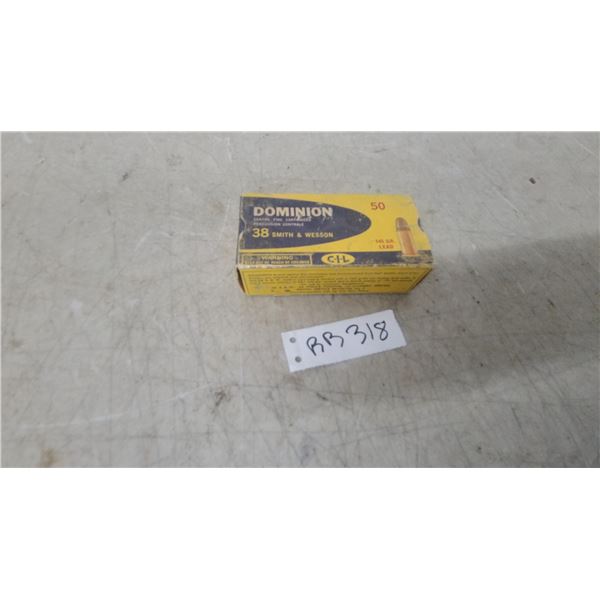 Dominion CIL .38 Smith & Wesson Centerfire Cartridges, 145-Grain Lead, Box of 50. *A valid PAL is