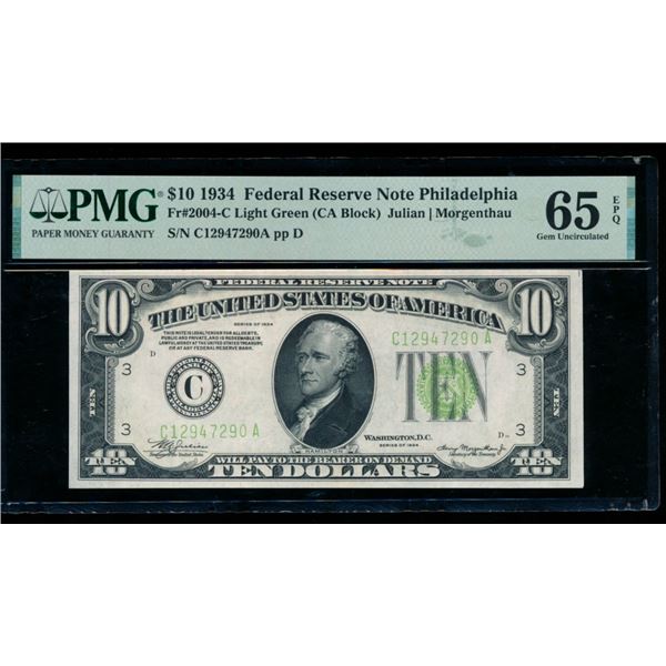 1934 $10 Philadelphia FRN PMG 65EPQ