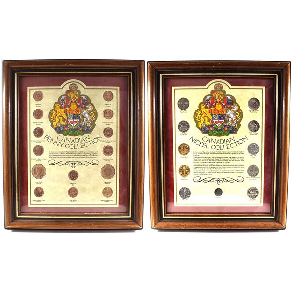 Canadian Penny Collection 14-Coin Set & Canadian Nickel Collection 11-Coin Set in Wooden Frames. 