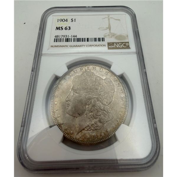 Certified 1904 Morgan Silver Dollar MS 63